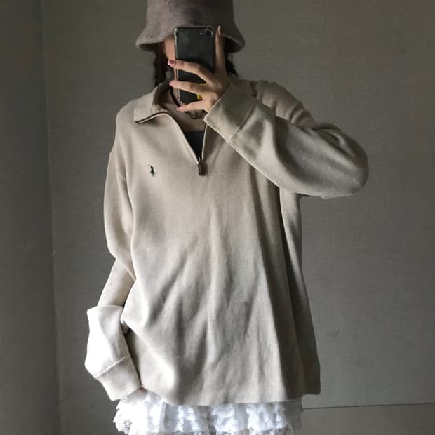 폴로 오트밀 반집업