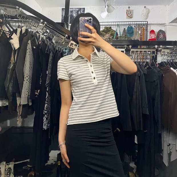 Burberry 로고 자수 스트라이프 반팔티셔츠