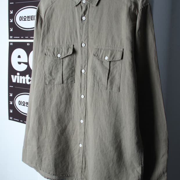 (L-XL) 데이 셔츠 남방 포켓 카키 무지 린넨 마-H31999