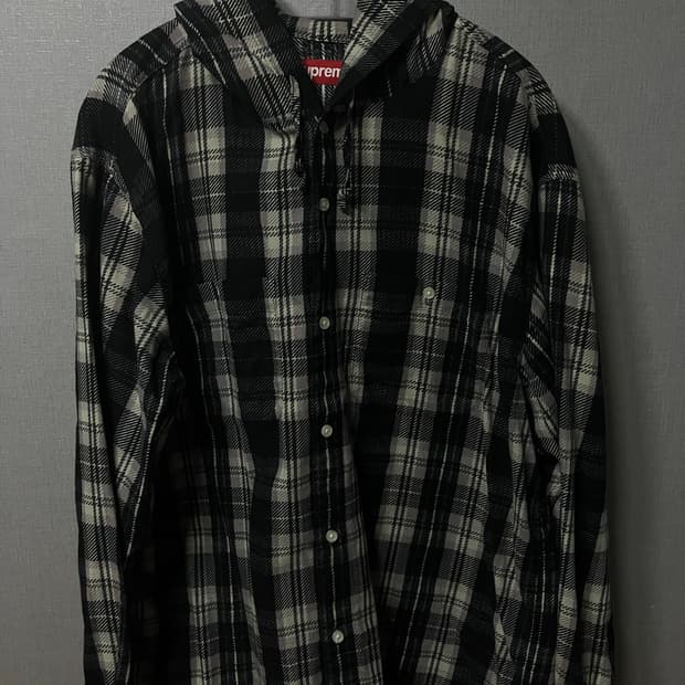 슈프림 프린티드 후드 플란넬 셔츠 블랙 L