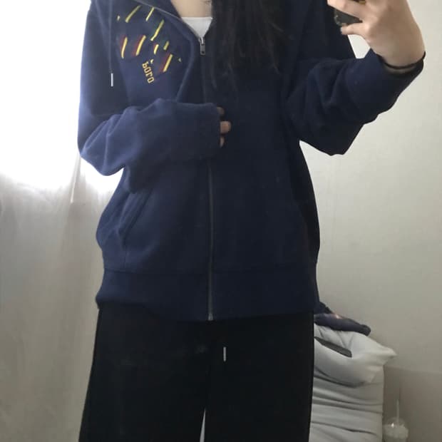 폴로 네이비 오버핏 후드집업