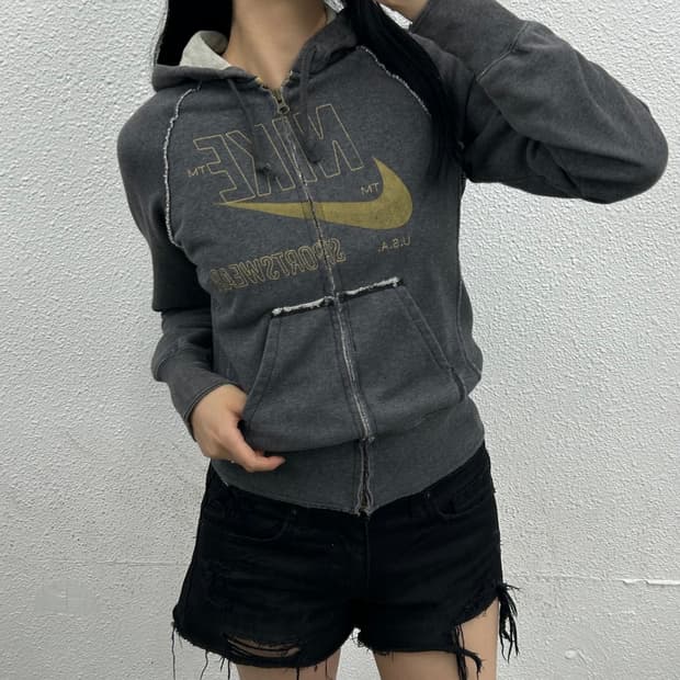 나이키 y2k 빈티지 그레이 후드집업 S