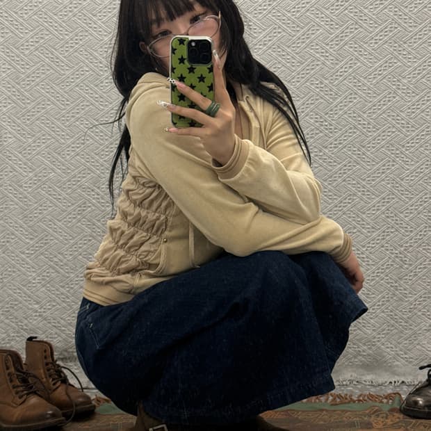 휠라 빈티지 러블리힙 벨벳 드레이프 셔링 후드집업 K0169