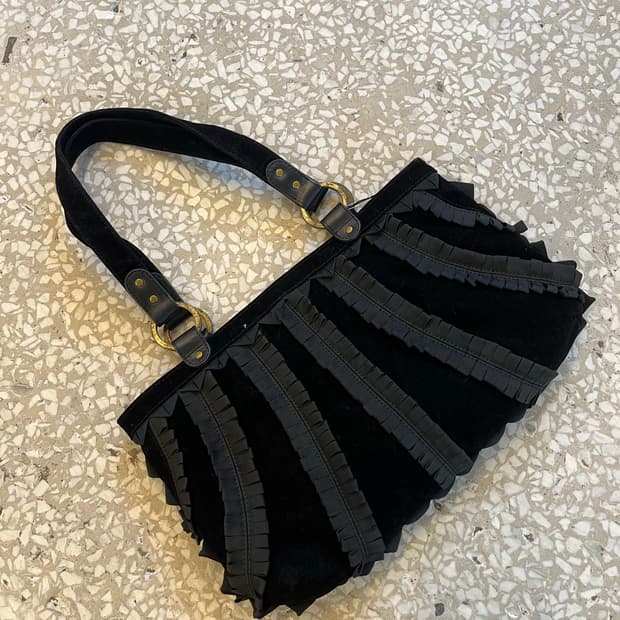 Hiroko Bis Pleated Suede Shoulder Bag