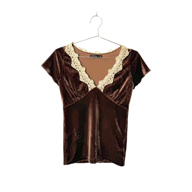 vintage velvet lace trim top 