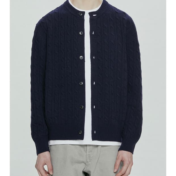 유니온블루 케이블 라운드 크롭 니트 가디건 네이비 m 95