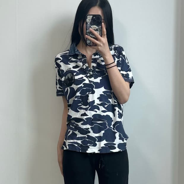 디젤 카모플라쥬 데님 카라 반팔 티셔츠