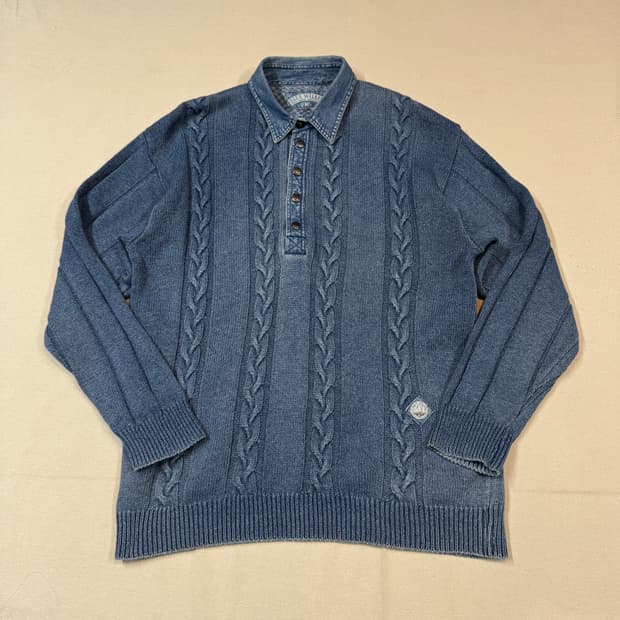 M) Blue Willi's 인디고 코튼 케이블 헨리넥 니트