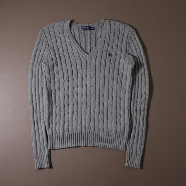 Polo 폴로 랄프로렌 그레이 케이블 브이넥 니트 