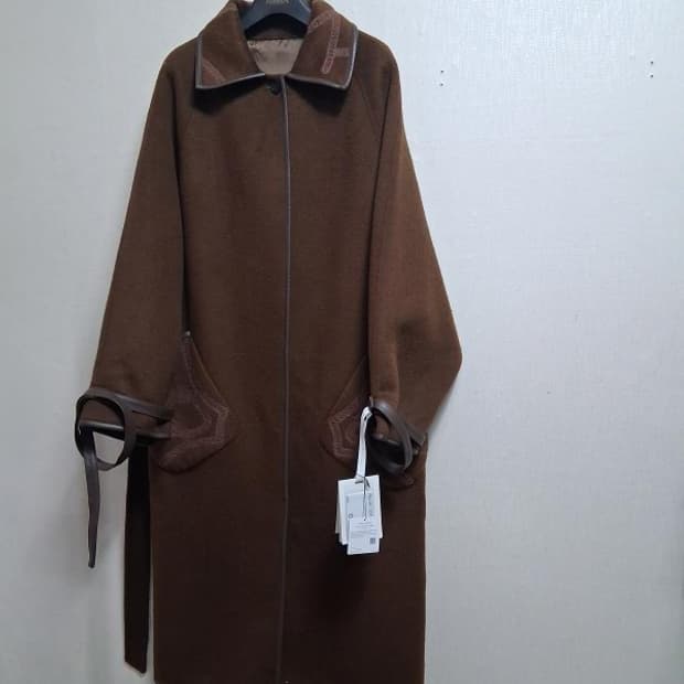 수입 낙타털 혼합 천연양가죽 배색 양모롱코트 카멜 새거 프리 