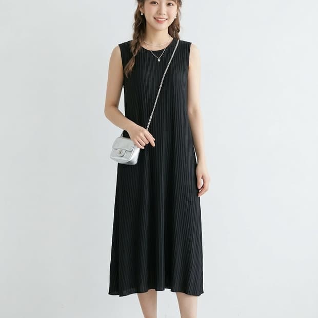 Pleatsme 플리츠미 블랙 주름 민소매 원피스