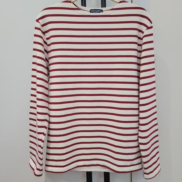 세인트제임스 레드 단가라 엘보패치 긴팔 티셔츠 S사이즈