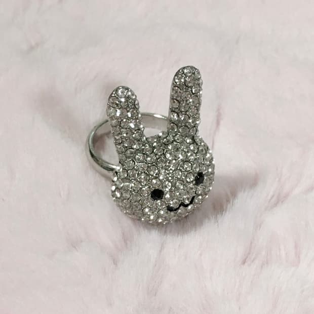 토끼 큐빅 반지 갸루 데코라 헤이세이