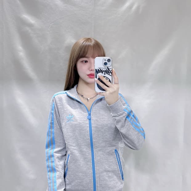 아디다스 그레이 베이비블루 코튼 트랙탑 