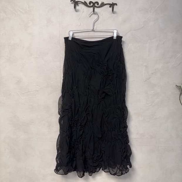 Black draped shirring maxi skirt