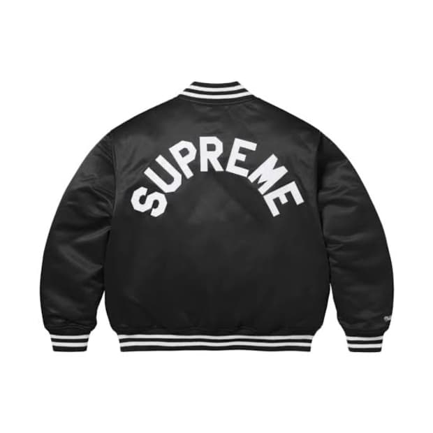 슈프림 미첼 & 네스 사틴 바시티 자켓 블랙 - 24FW