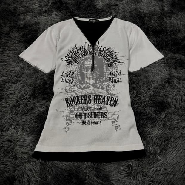 블랙&화이트 레이어링 펑크 해골 레터링 반팔