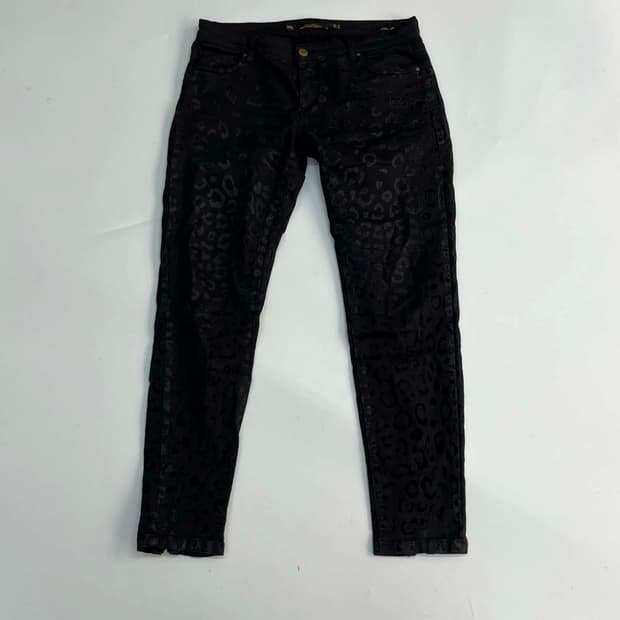 Zara Woman 블랙 레오파드 슬림핏 흑청 진 팬츠