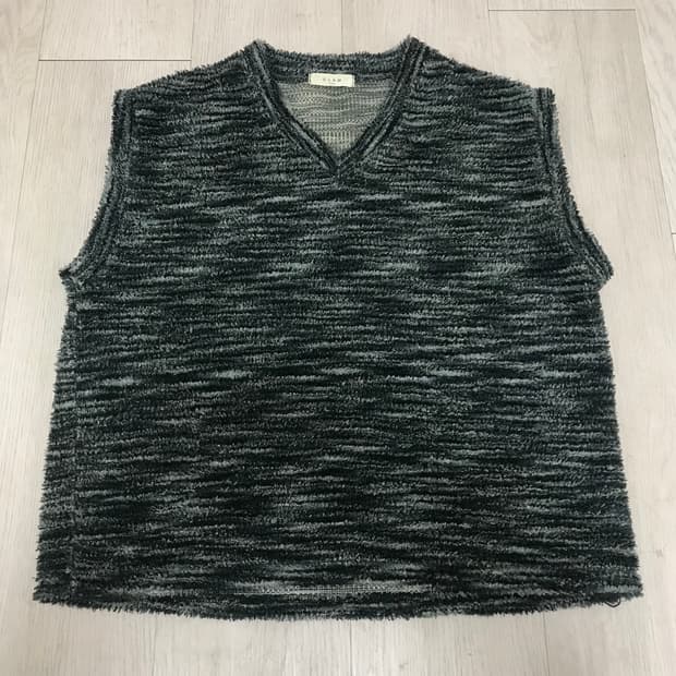 브이넥 오버핏 그린 스트라이프 니트 베스트(조끼)