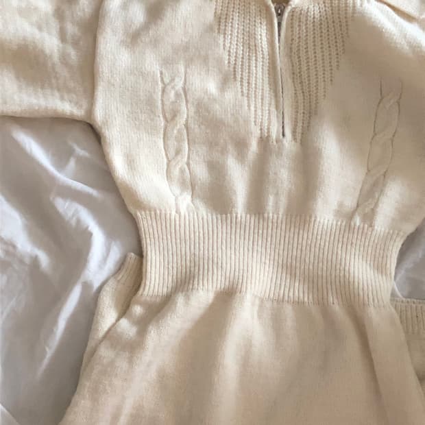 세일러 카라 집업 니트 롱원피스