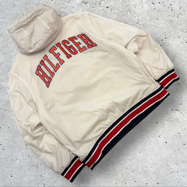 [2XL] 타미힐피거 화이트 빅로고 후드 바람막이 점퍼 B751