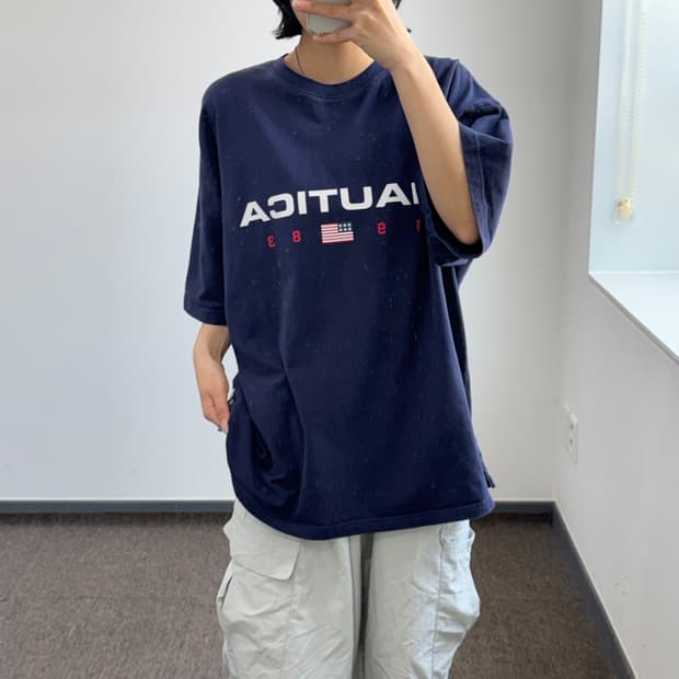 Nautica 노티카 스펠아웃로고 네이비 반팔