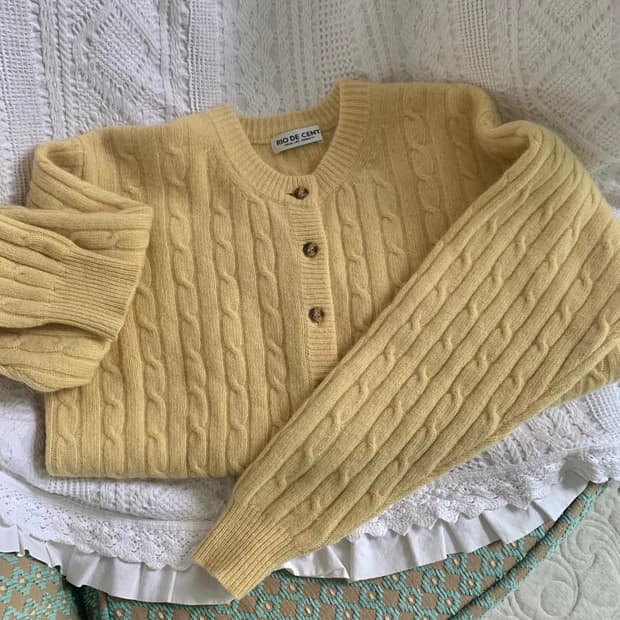 울 앙고라 90 버터 옐로우 가디건