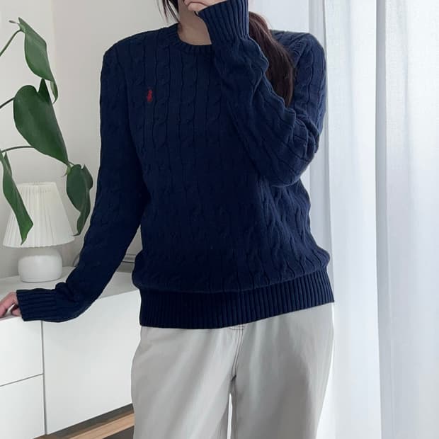 폴로 네이비 / 레드포니 꽈배기 니트 [ S ]