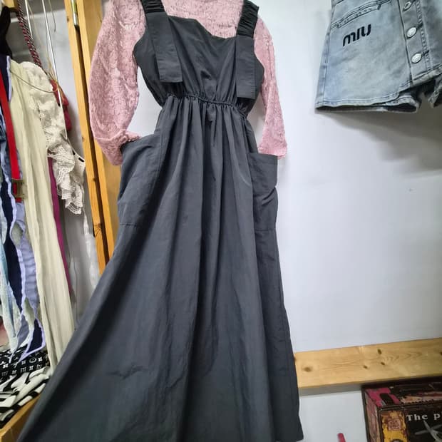 바스락 포켓 끈 원피스. 수입레이스