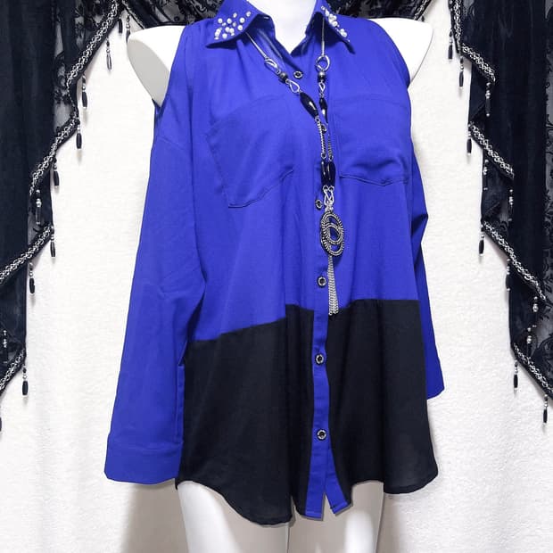 세실맥비 오네갸루 히메 섹시 아게하 어깨트임 셔츠블라우스 핀터 고스펑크