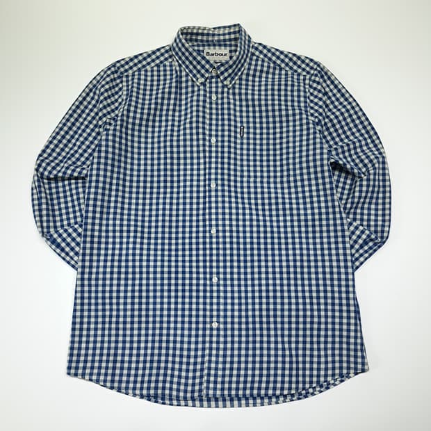 CL495 L 바버 코튼 버튼다운 네이비 깅엄체크 셔츠 남방