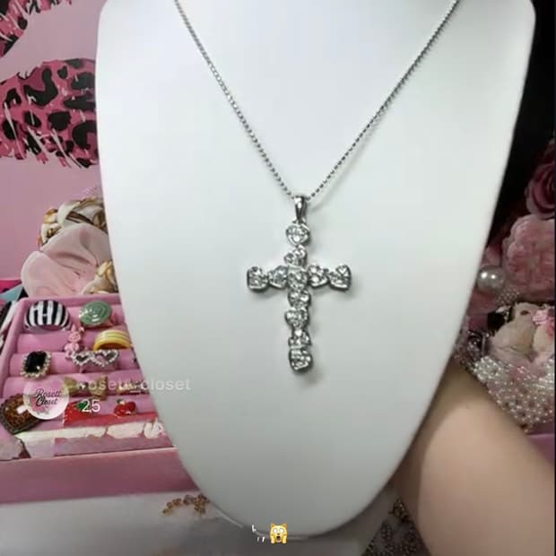 빈티지 십자가 큐빅 하트 롱 목걸이 갸루 y2k