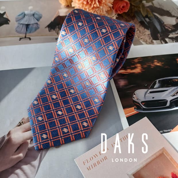 닥스 실크&폴리 블루 체크 슬림 넥타이 8cm A+등급 A19431
