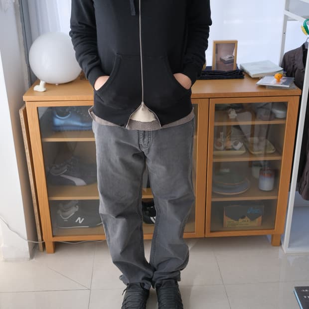 Cotton knit hood zip-up