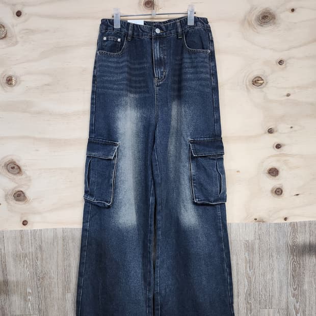 1088) 워싱 데님 카고 와이드 팬츠