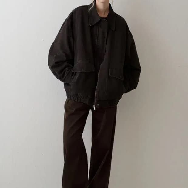 (오늘만 급처) (택O) 파사드패턴 오버핏 빈티지 코튼 블루종 (브라운)