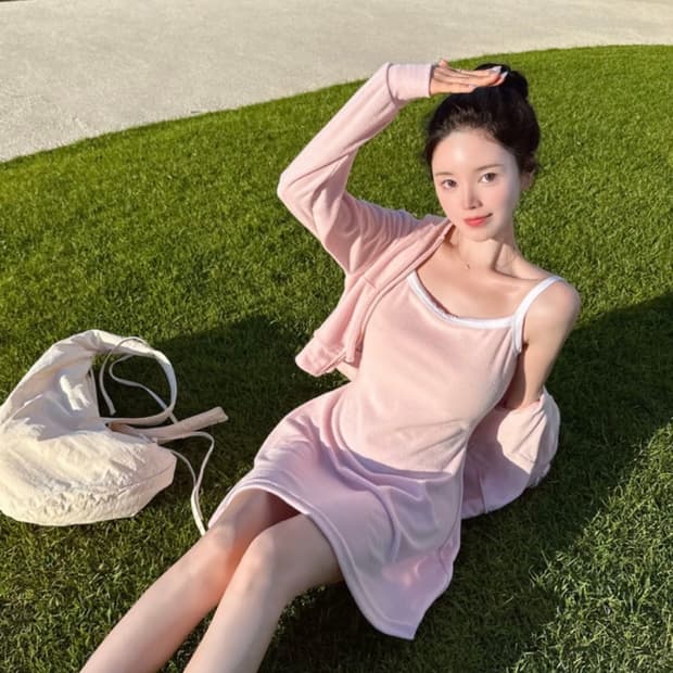 메이윤 테리 배색 미니 원피스
