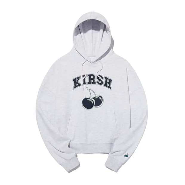 키르시 아치 체리 로고 스웻 셋업 후드티 (크롭) 멜란지 그레이