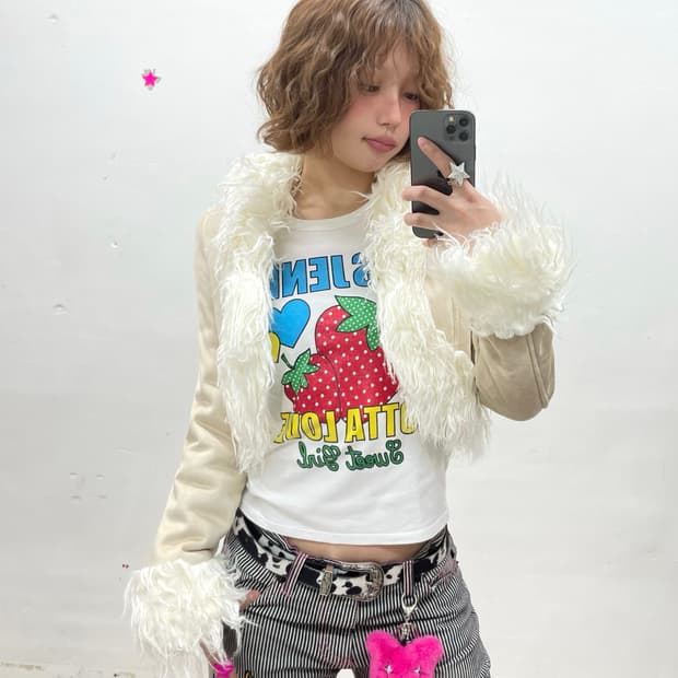 Ivory Suede Fur Cropped Jacket