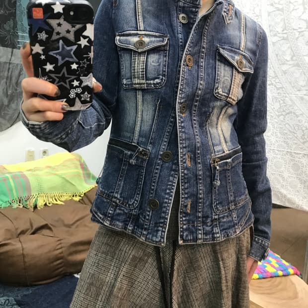 톰보이 여성 슬림핏 멀티포켓 데님자켓 