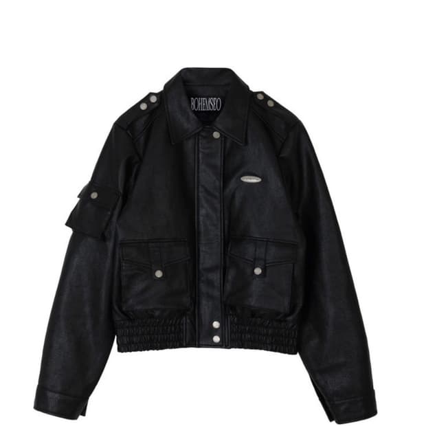 보헴서 봄버 레더자켓 블랙