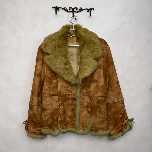 Brown tie dye rabbit fur laceup mustang
