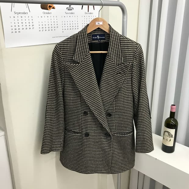 폴로 하운드체크 더블 울 코트