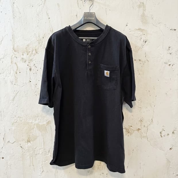 칼하트 블랙 포켓 반팔 루즈핏 헨리넥 티셔츠 XL
