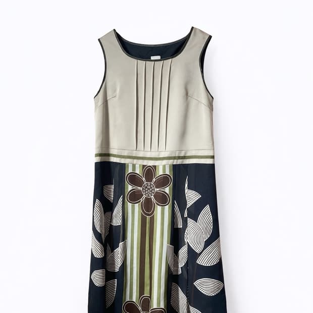 빈티지 플라워 배색 슬리브리스 원피스