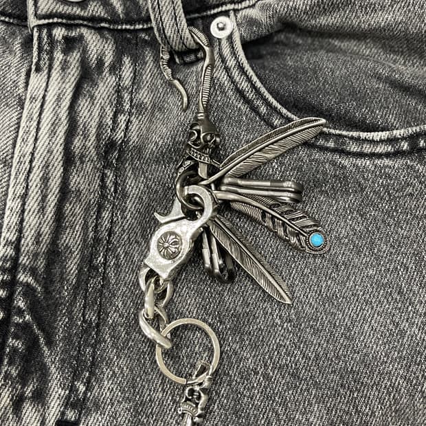 빈티지 스컬 페더 키링세트