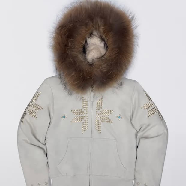 스컬프터 퍼 트리밍 후드 S Dirty white (새상품)