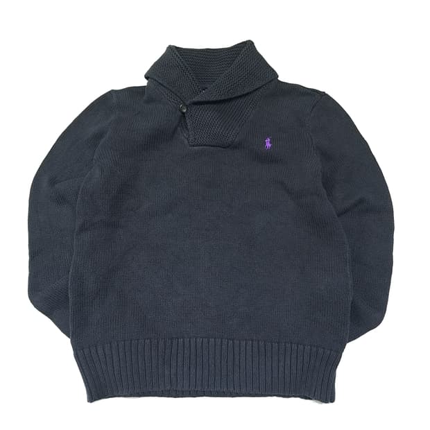 CL155 폴로스포츠 코튼 퍼플포니 블랙 숄카라 니트 스웨터