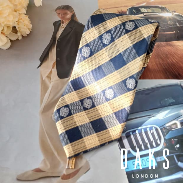 닥스 실크 혼방 옐로우 체크 패턴 넥타이 8.1cm A등급 A19430
