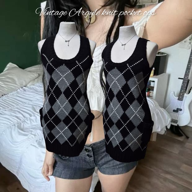 Vintage Argyle knit pocket ops